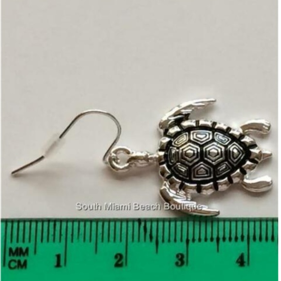 Silver Sea Turtle Earrings Life Nautical Island - Picture 6 of 7